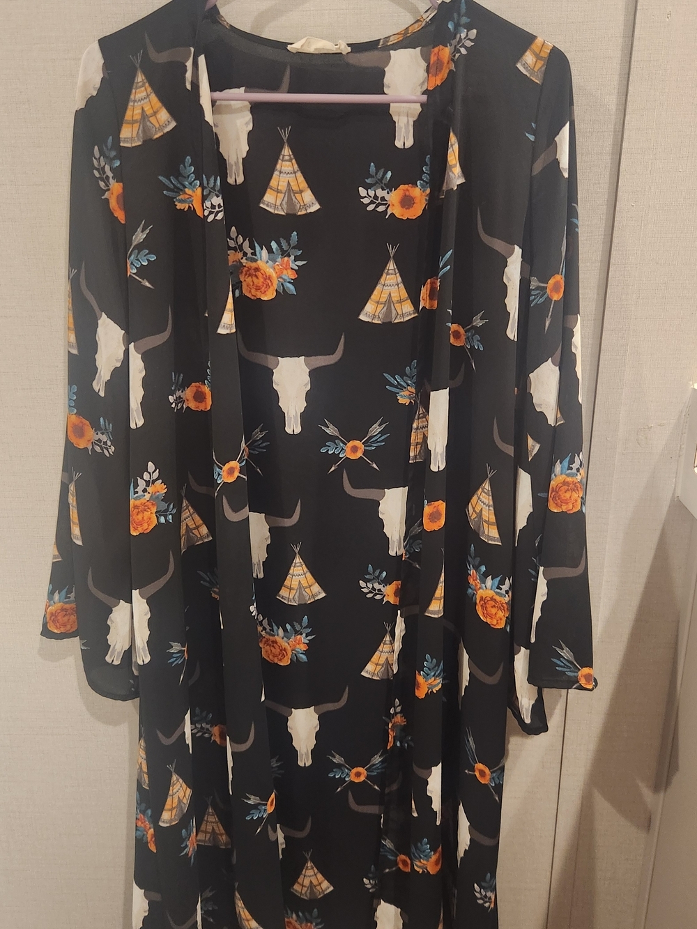 Berry N Cream Cow Skull Floral Boho Western Kimono